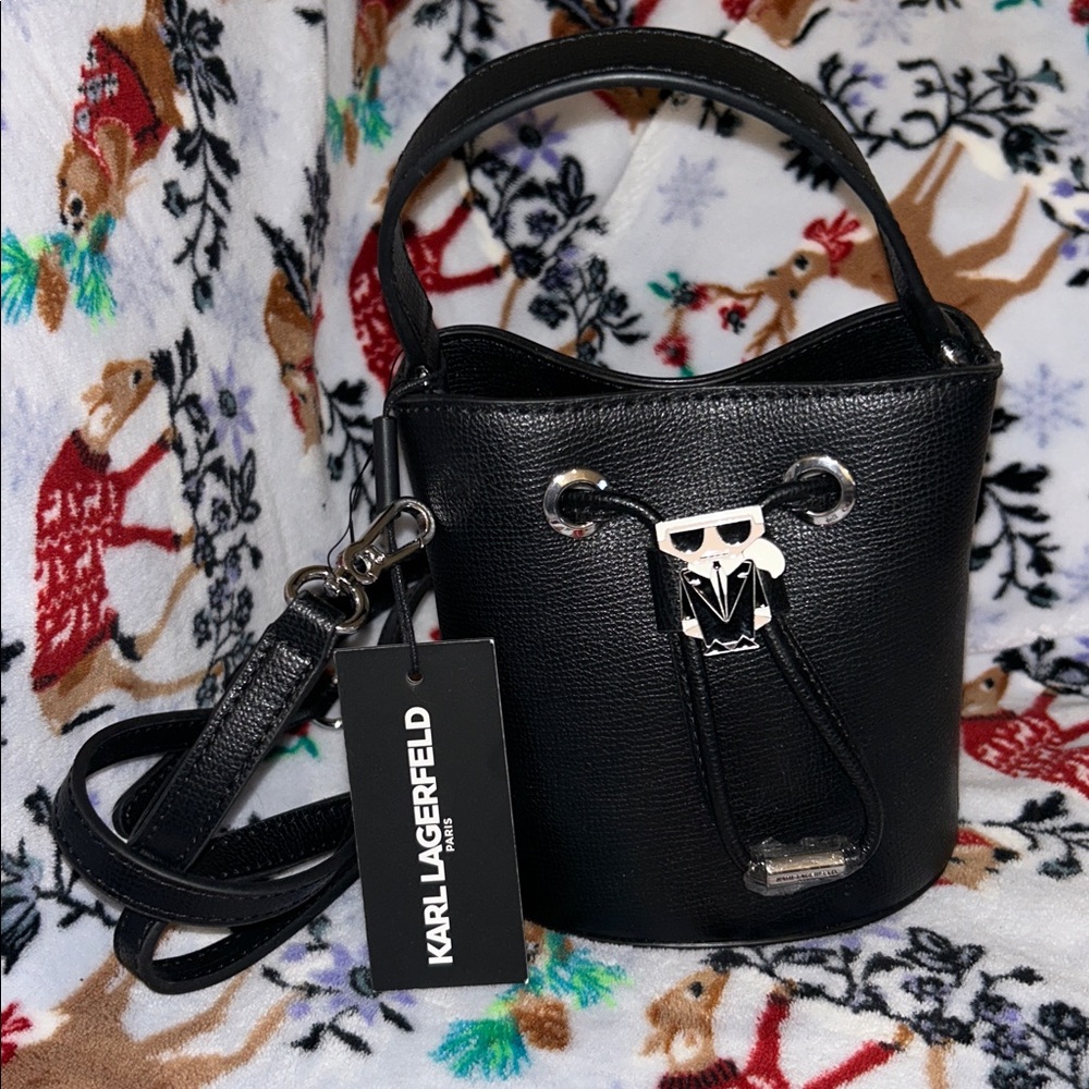 ‼️❌FINAL PRICE DROP❌‼️MAYBELLE KARL LAGERFELD BUCKET BAG NWT! Black purse Cat